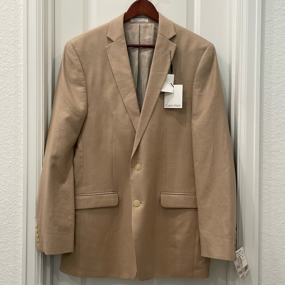 Calvin Klein NWT linen and rayon camel color blazer in size 42L - Picture 1 of 8